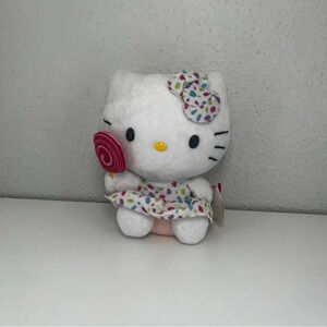 Sanrio Hello Kitty Ty Beanie Baby Polka Dot Dress Lollipop Plush Toy 6"‎